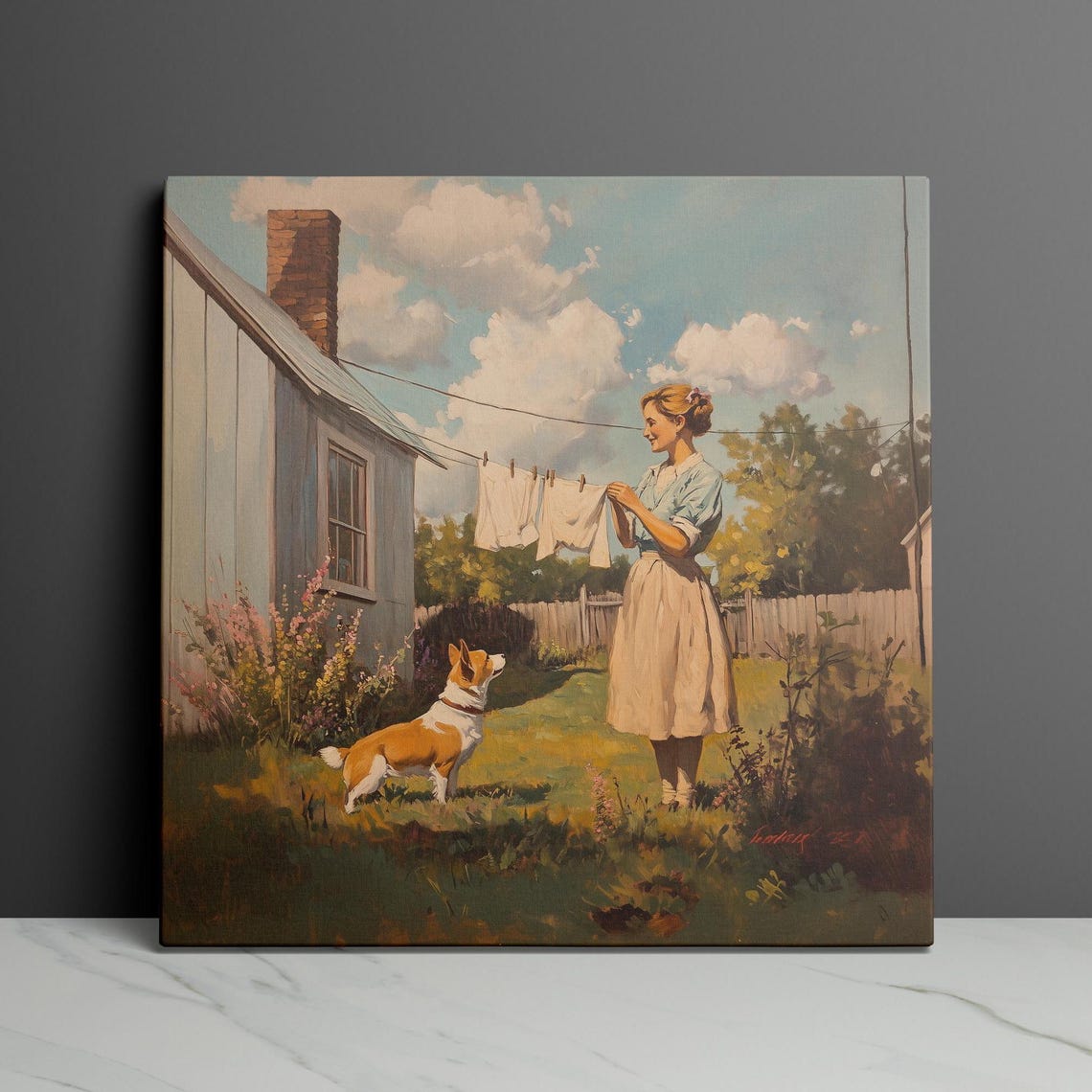Corgi Dog Hanging Laundry Clothesline Poster for Laundry Room Decor - Image 3