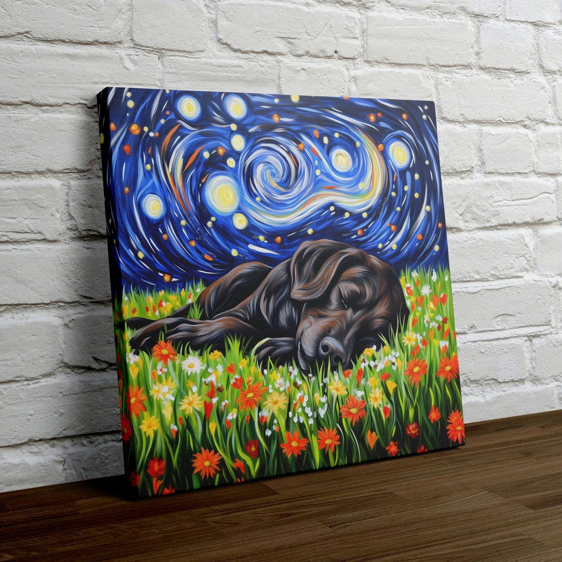 Chocolate Lab Sleeping Under a Starry Night Sky Painting Poster - Image 4