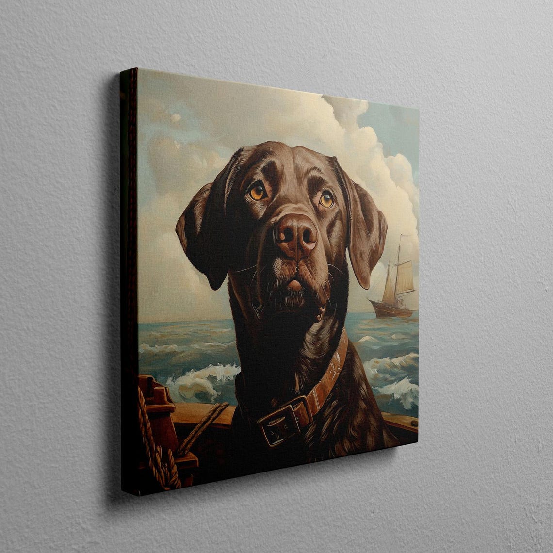 Chocolate Labrador Sailor On A Boat Deck With Tall Ship Poster - Image 2