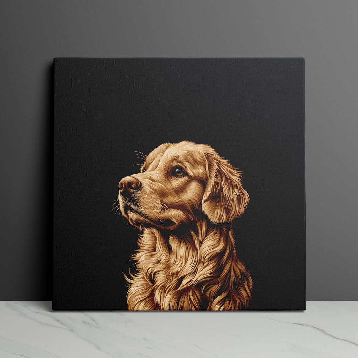 Golden Retriever Profile Portrait on Black Background Poster - Image 3