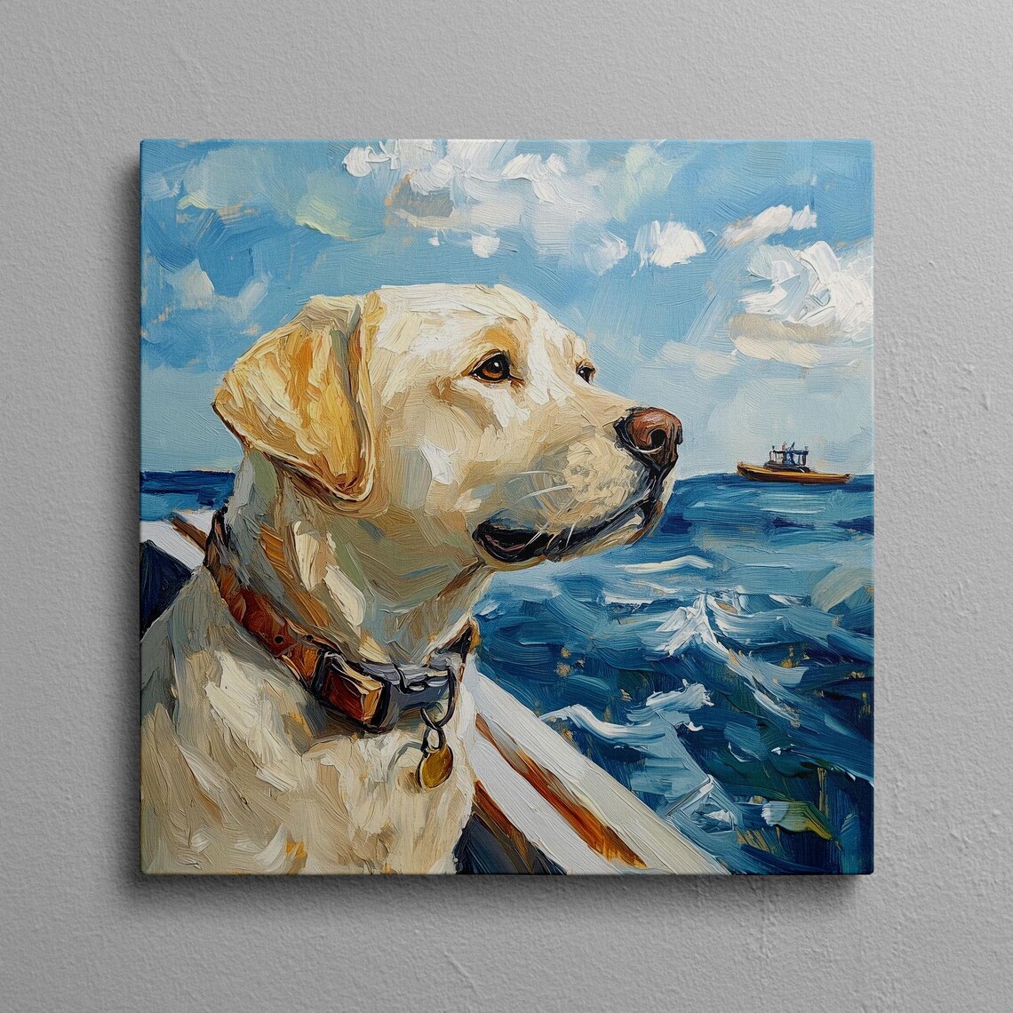 Yellow Labrador On A Boat Gazing Across The Ocean Waves Poster