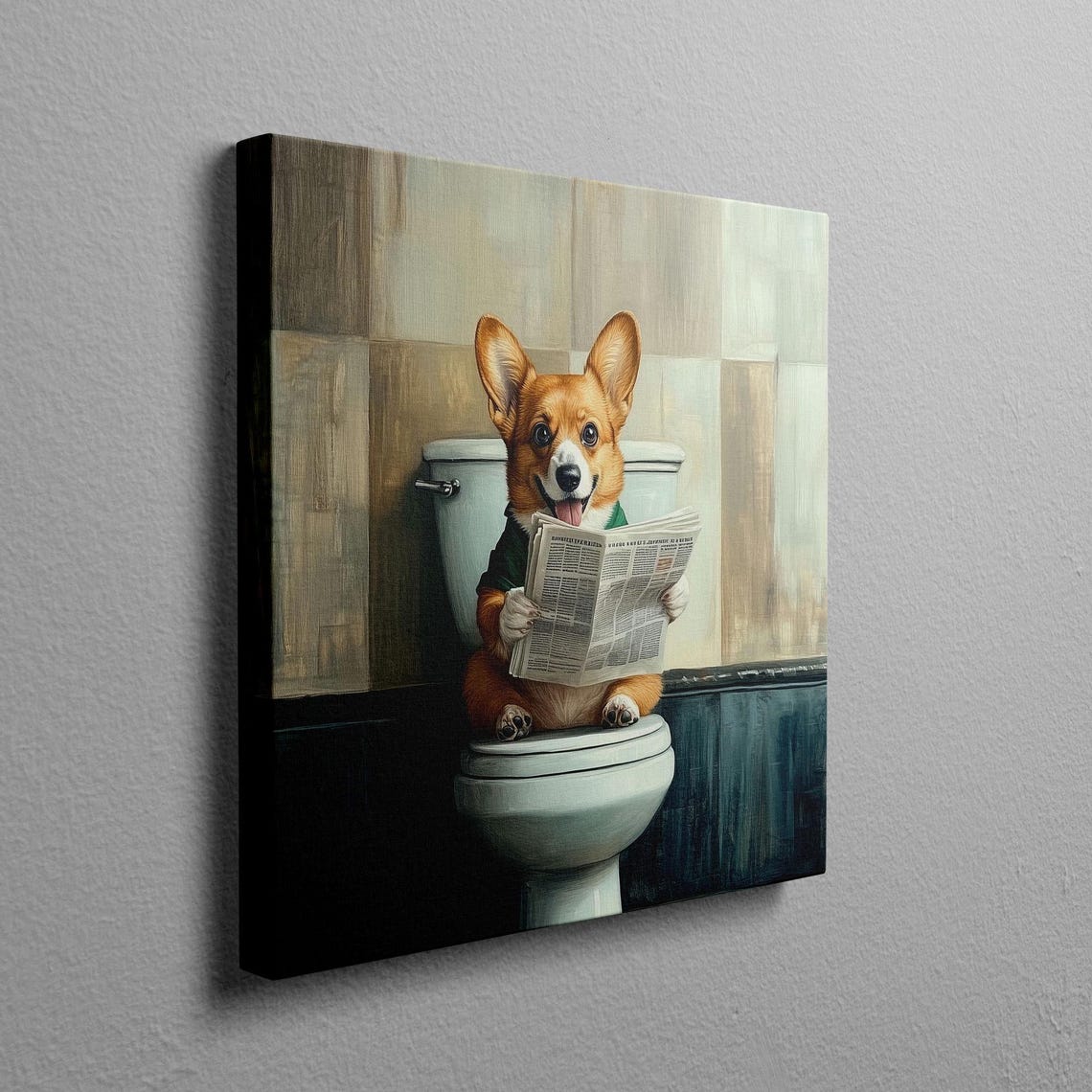 Corgi Sitting On A Toilet Reading The Newspaper Funny Bathroom Poster - Image 2