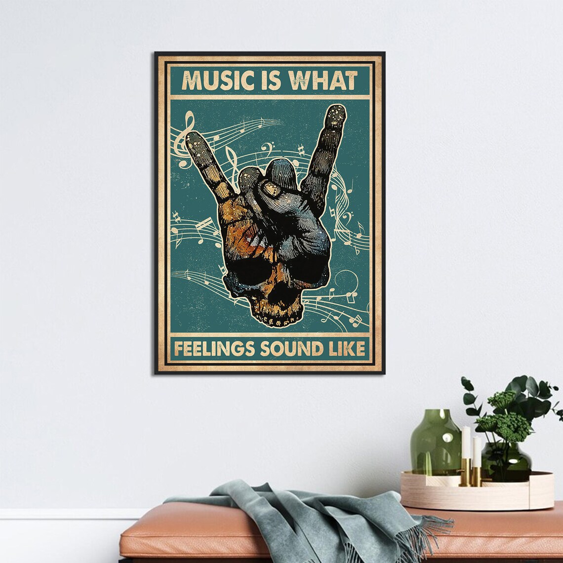 Music Is What Feelings Sound Like Rock Skull Music Room Wall Poster - Image 3