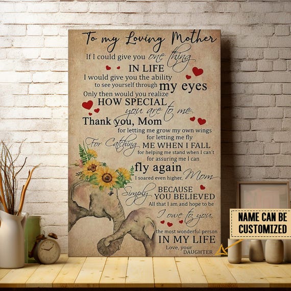 To My Loving Mother Personalized Elephant Sunflower Gift Poster