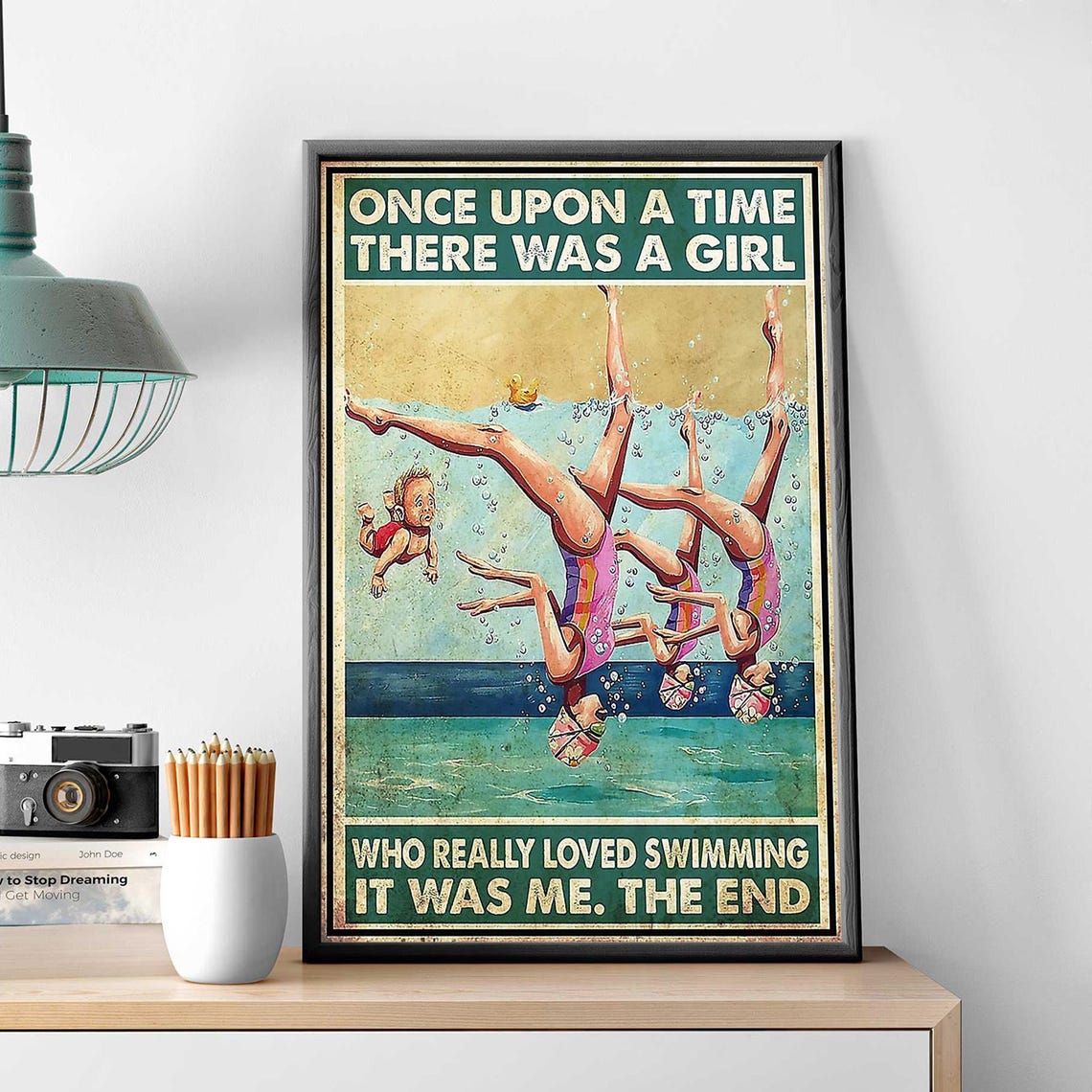 Swimming Girl Pool Art Print There Was A Girl Who Really Loved Swimming Unframed Poster Vintage Swimming Girl Wall Art Swimming Wall Decor - Image 3
