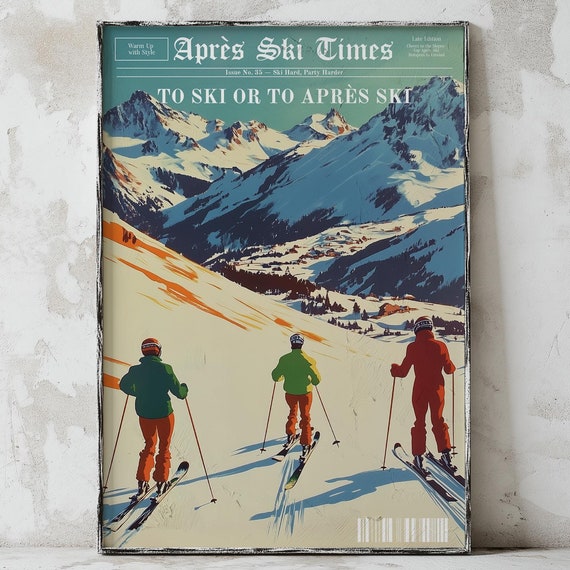 Apres Ski Times Trendy Newspaper Ski Magazine Ski Lodge Print Instant Print Vintage Newspaper Print
