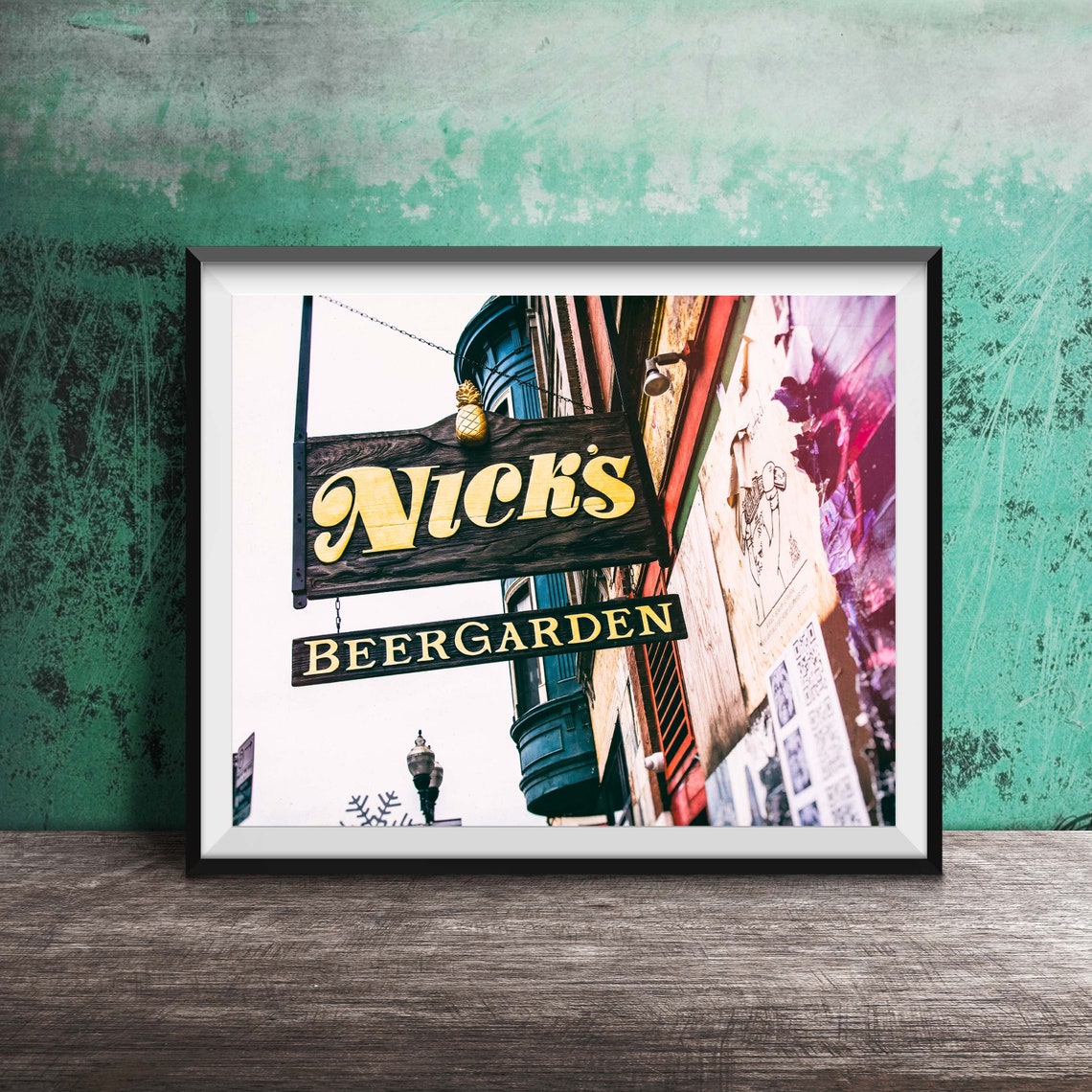 Nick's Beergarden Wooden Hanging Sign Pineapple Chicago Poster