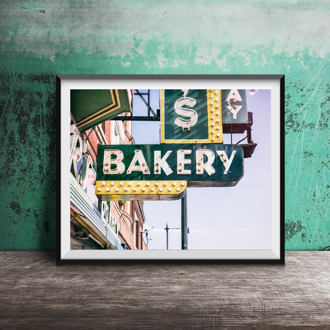 Bakery Vintage Neon Sign Art Print, Kitchen Decor