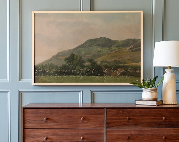 Psalm 90:2 Vintage Scripture Art, Mountain Scene Poster