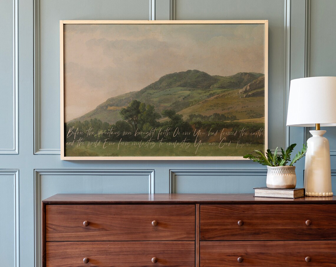 Psalm 90:2 Vintage Scripture Art, Mountain Scene Poster