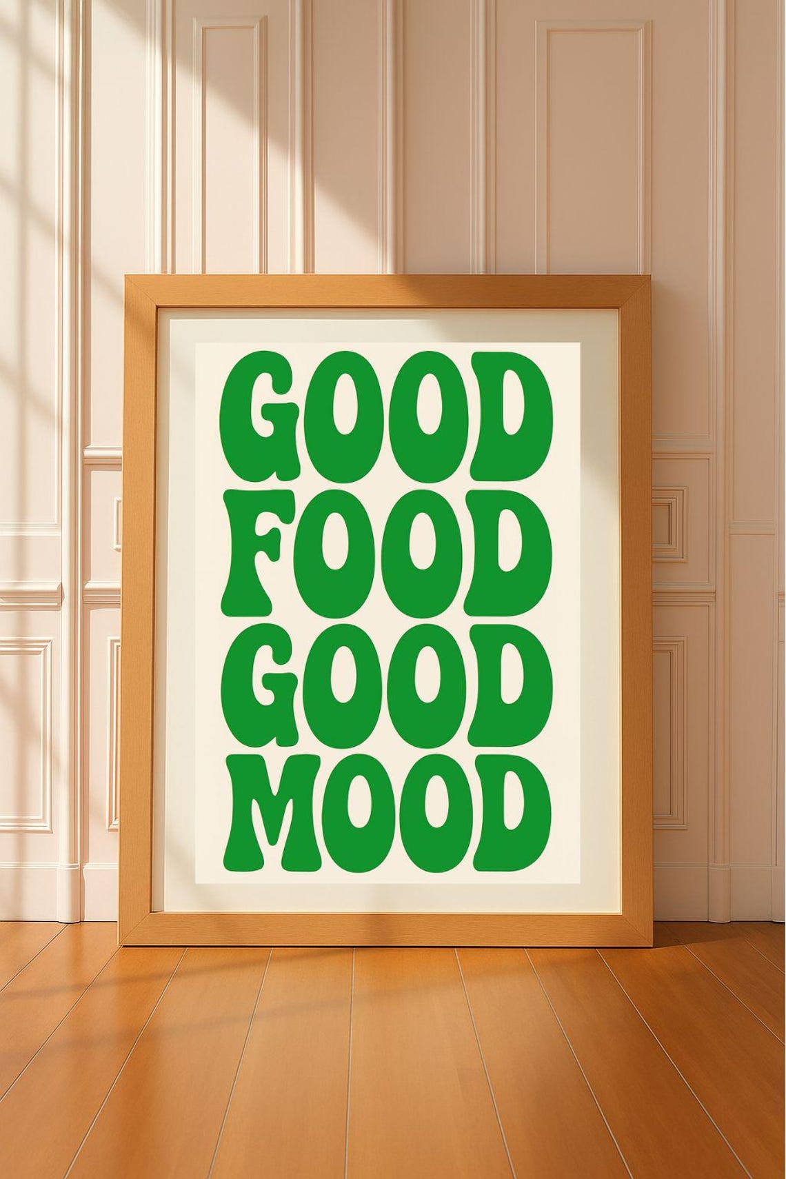 Good Food Good Mood Retro Green Bold Text Kitchen Quote Poster