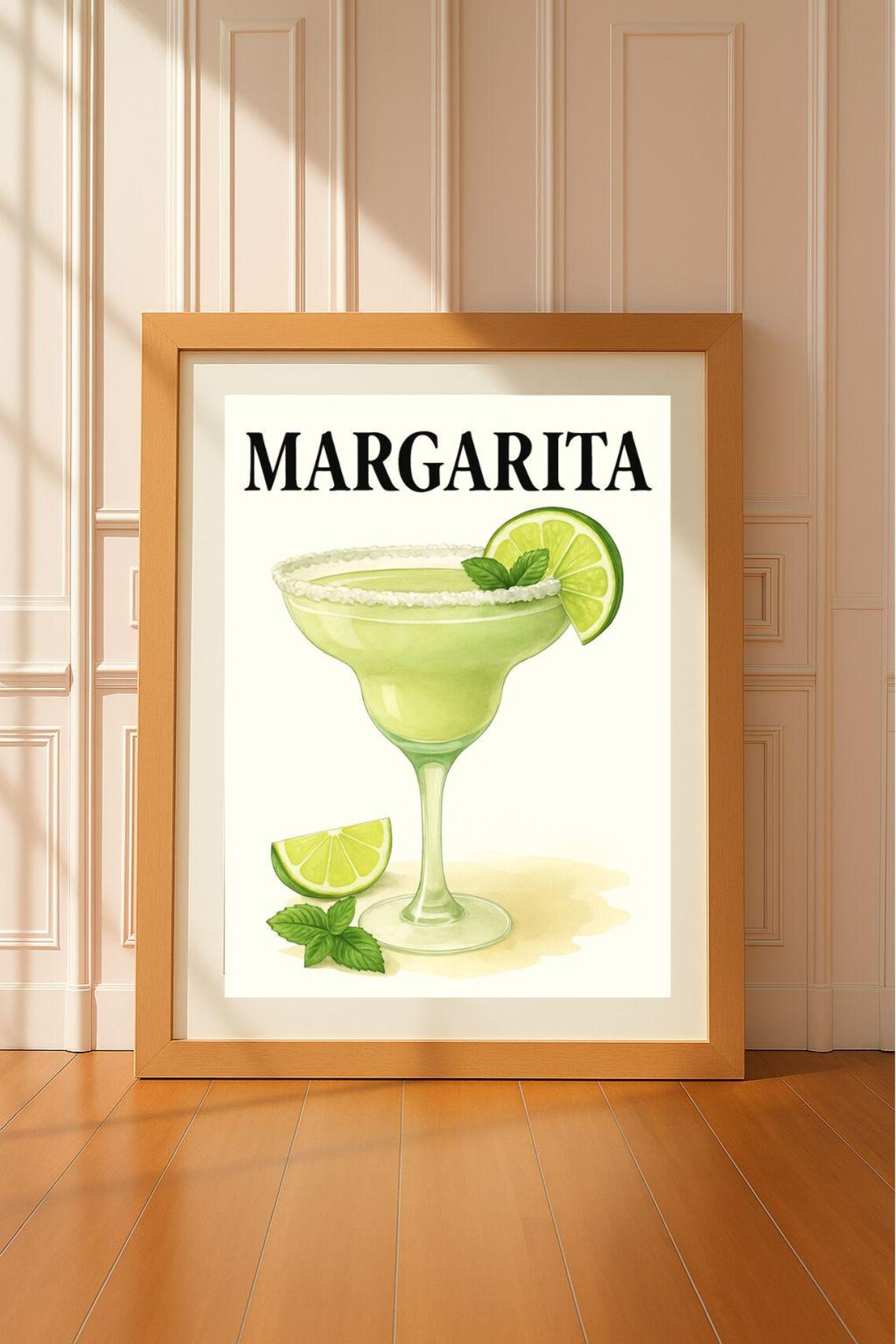 Margarita Cocktail Wall Art Drink Illustration For Kitchen Bar Decor Lime