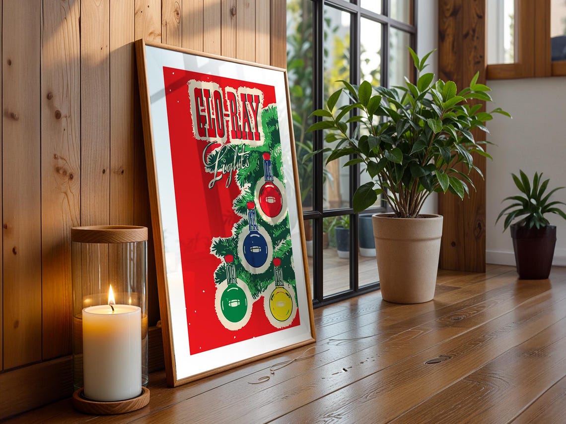Vintage Glo-Ray Christmas Lights Ad Retro Holiday Bulb Wall Poster - Image 3