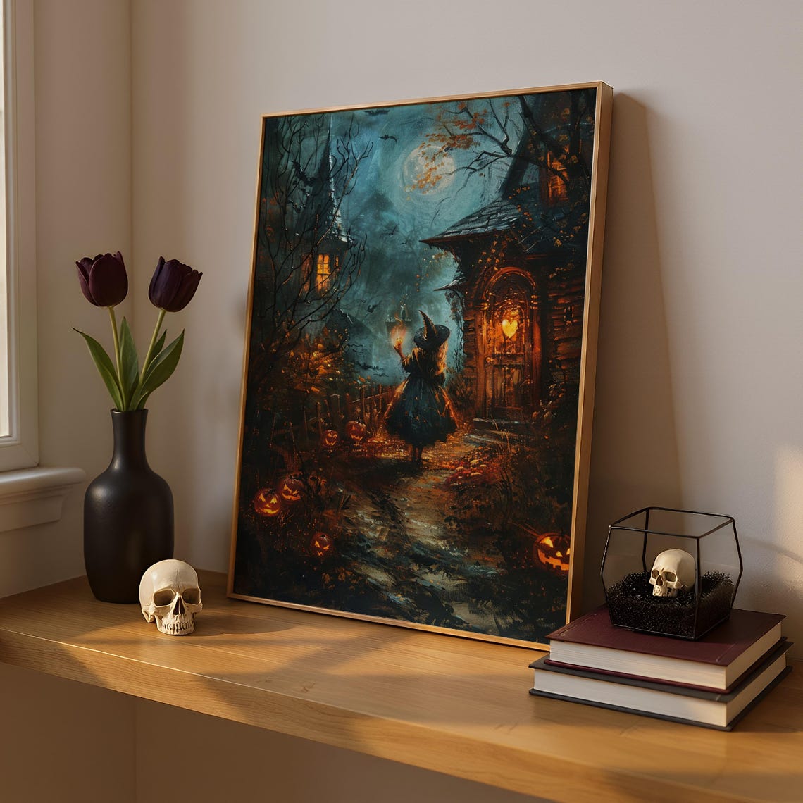 Enchanted Witch Walking Haunted House Night Pumpkin Path Poster