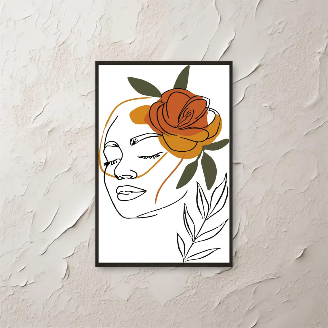 Minimalist Woman Face Line Art Wall Boho Floral Botanical Print Modern Abstract Drawing Poster Instant Png File