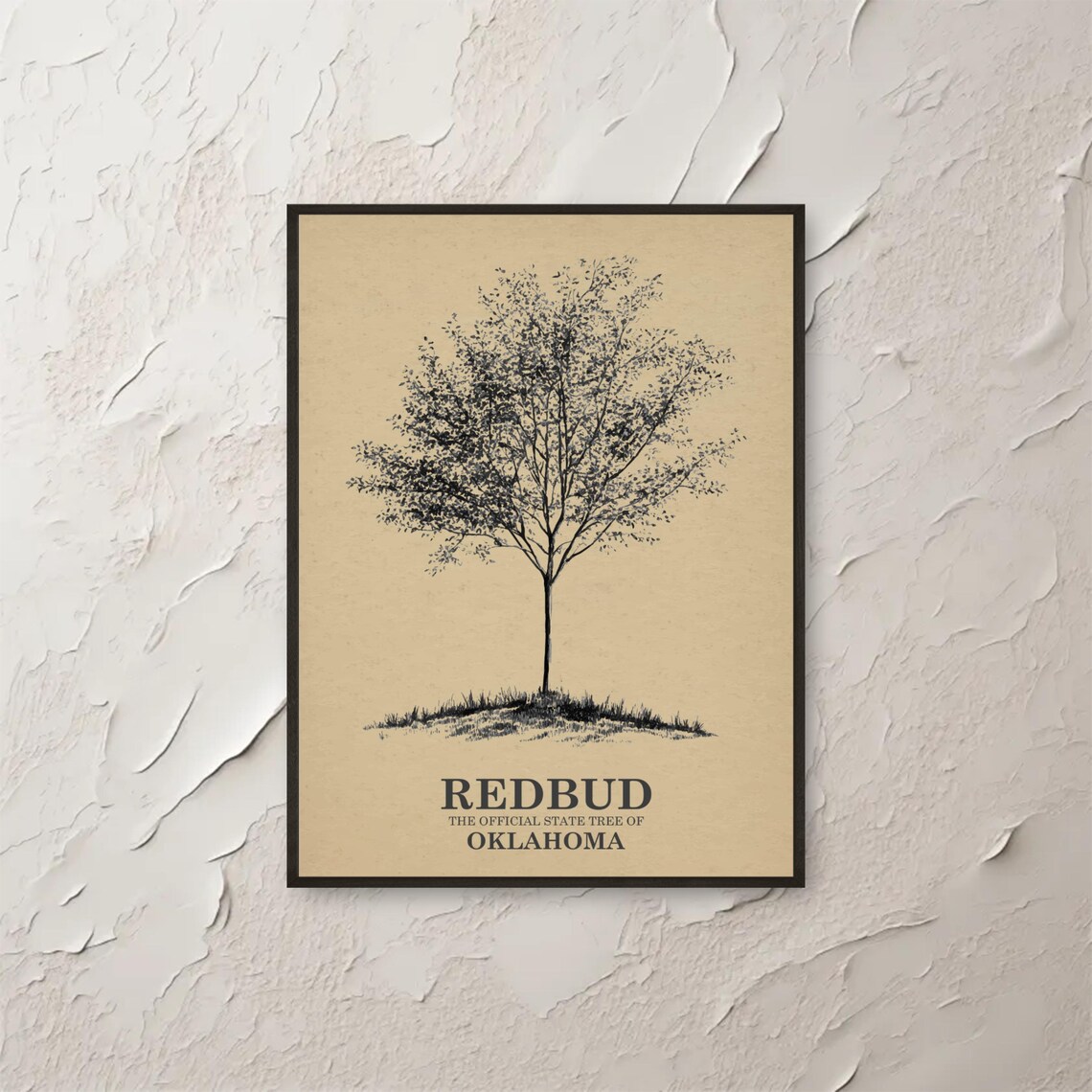 Redbud Tree Oklahoma Wall Art Official State Print Minimalist Nature Botanical