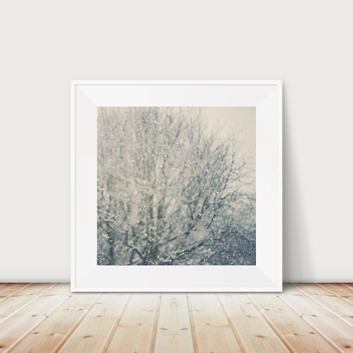 Falling Snow Winter Tree Branches Soft Focus Photograph Poster