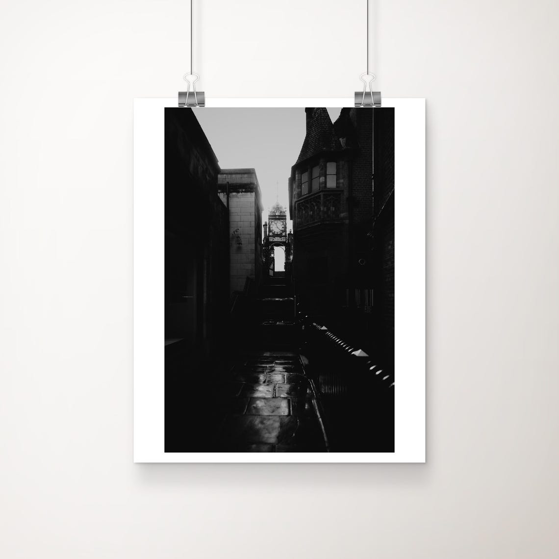 Eastgate Clock Chester Black And White Night Street Photograph Poster