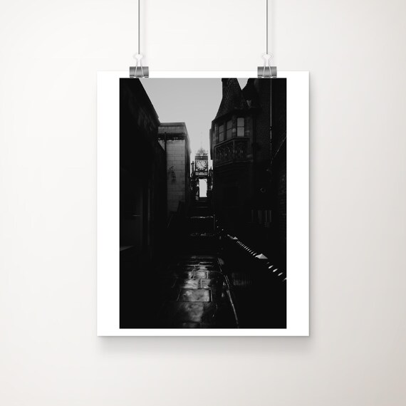 Eastgate Clock Chester Black And White Night Street Photograph Poster
