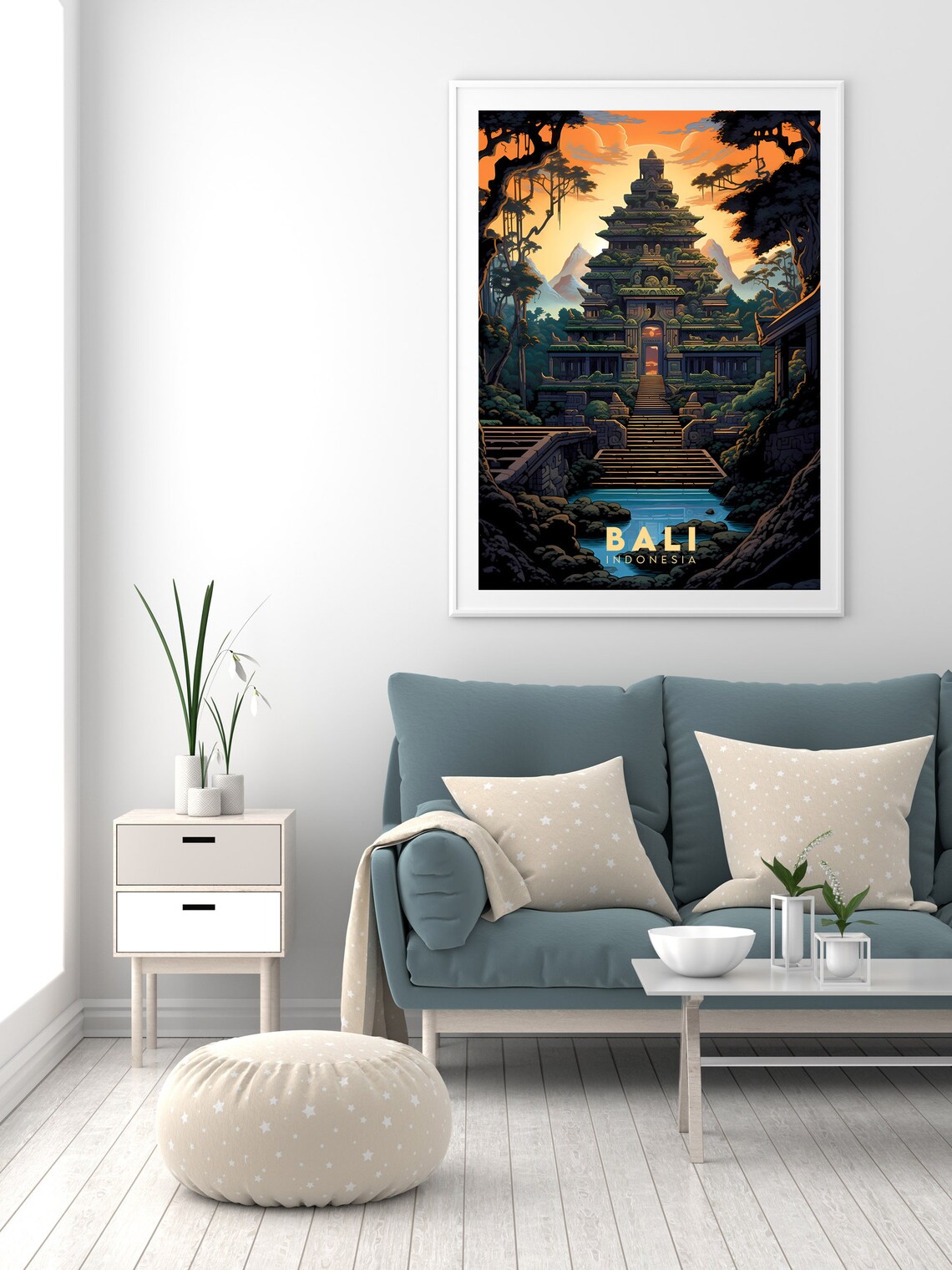 Bali Indonesia Jungle Temple Sunset Retro Travel Souvenir Poster - Image 2