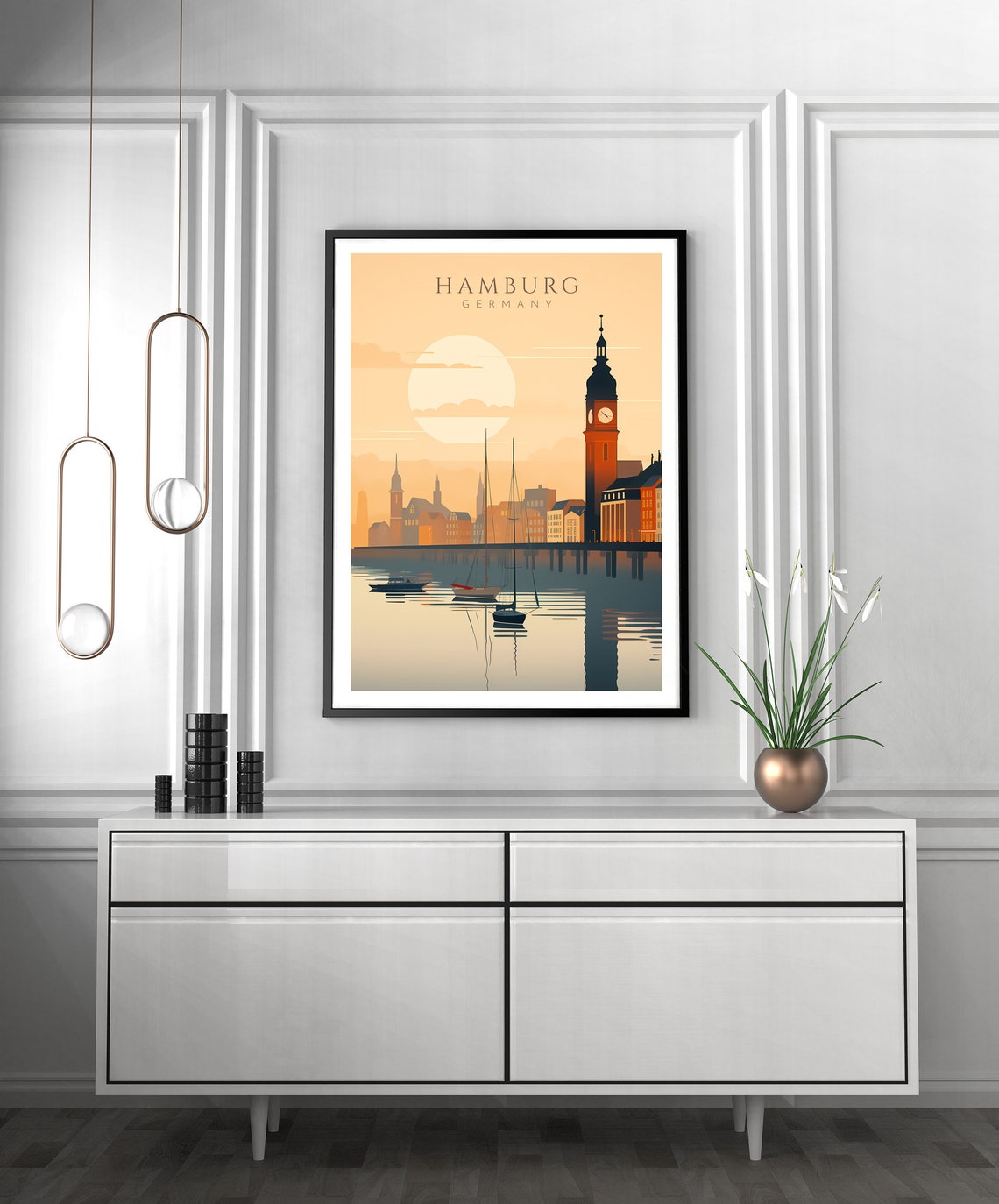 Hamburg Germany Elbe Harbor Clock Tower Golden Sunrise Travel Poster - Image 2