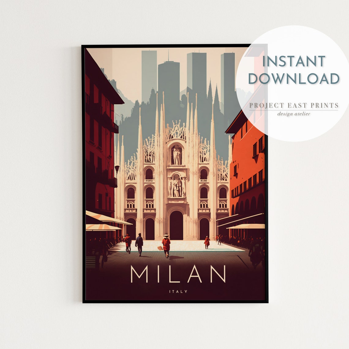 Milan Italy Duomo Cathedral Gothic Spires Retro Travel Poster