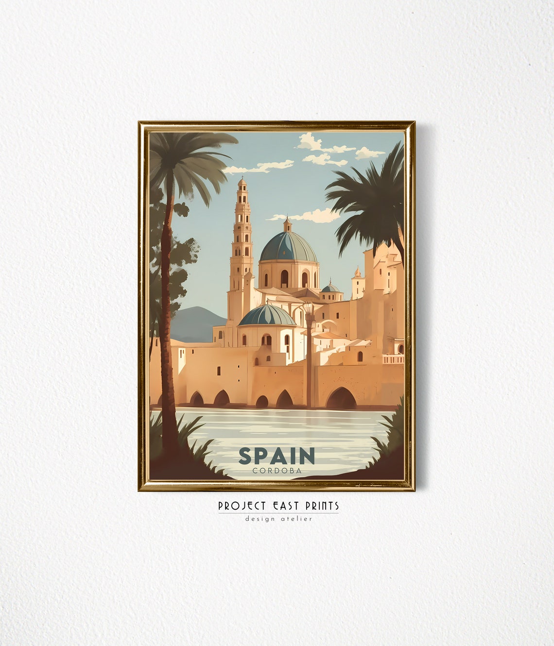 Cordoba Spain Mezquita Bell Tower Palms River Retro Travel Art Poster - Image 2
