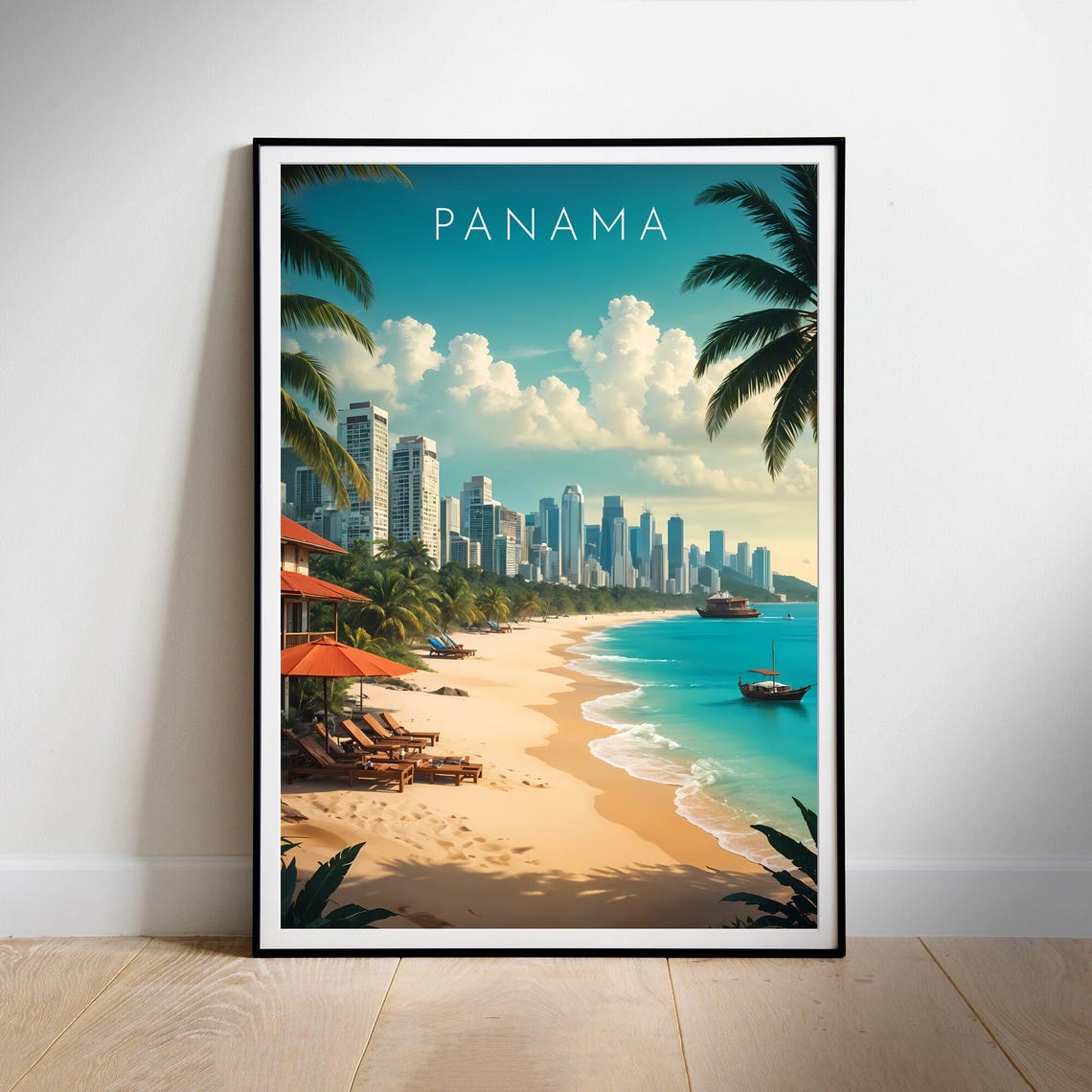 Panama City Beach Skyline Sunny Tropical Coastline Travel Poster
