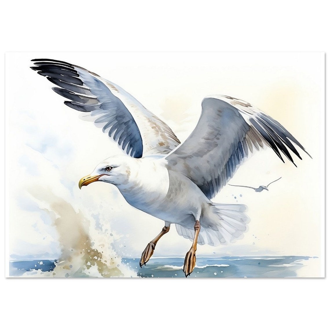 Graceful Seagull Soaring Waves Watercolour Coastal Seaside Bird Poster - Image 3