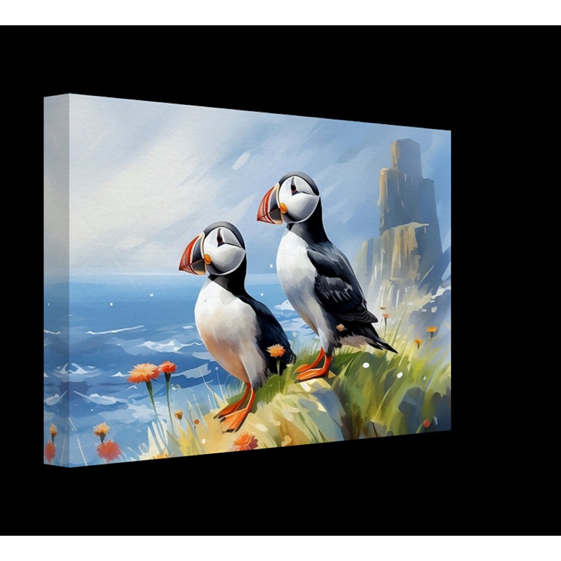 Puffins Art Print, Modern Bird Wall Decor