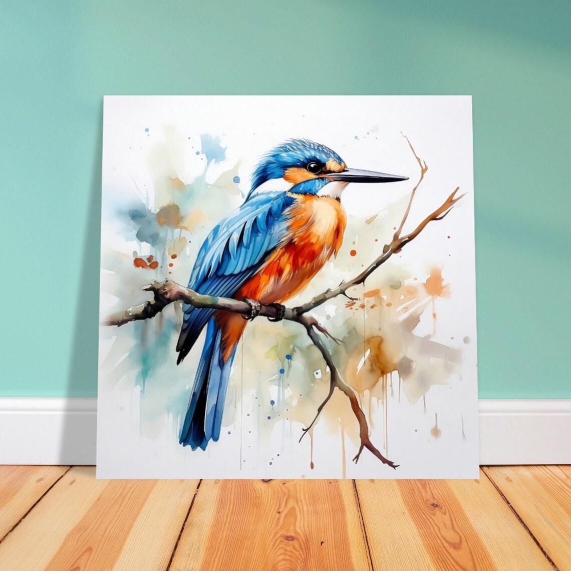 Kingfisher Watercolour Print, Modern Bird Art - Image 2