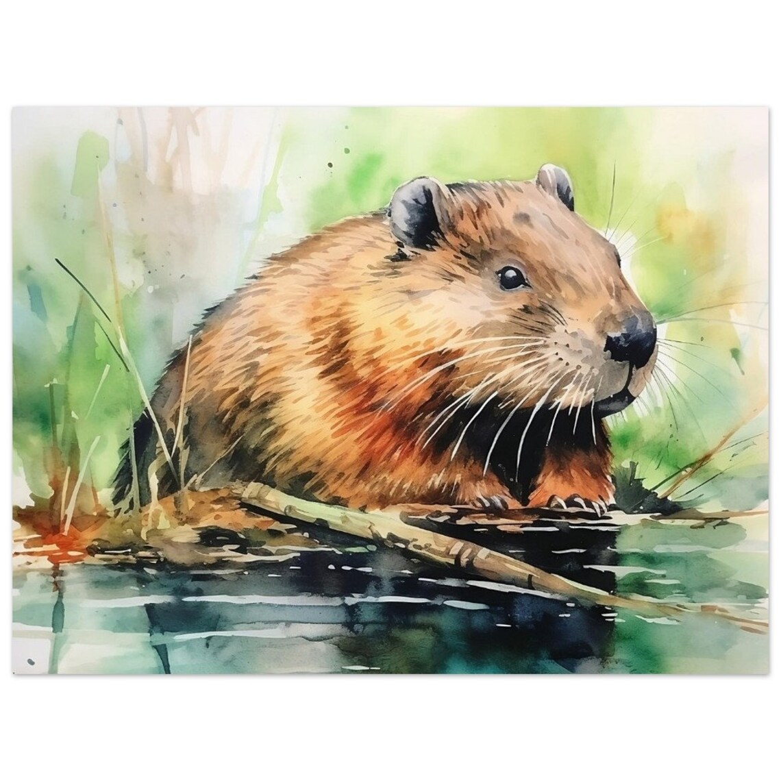 Beaver Watercolour Painting Print Poster - Image 3