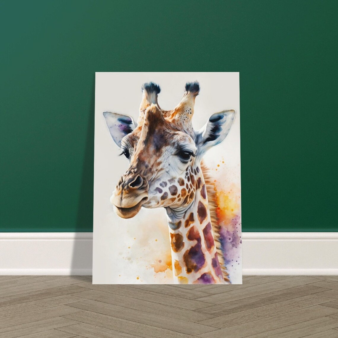 Giraffe Head Profile With Spots Watercolour Safari Animal Poster - Image 3