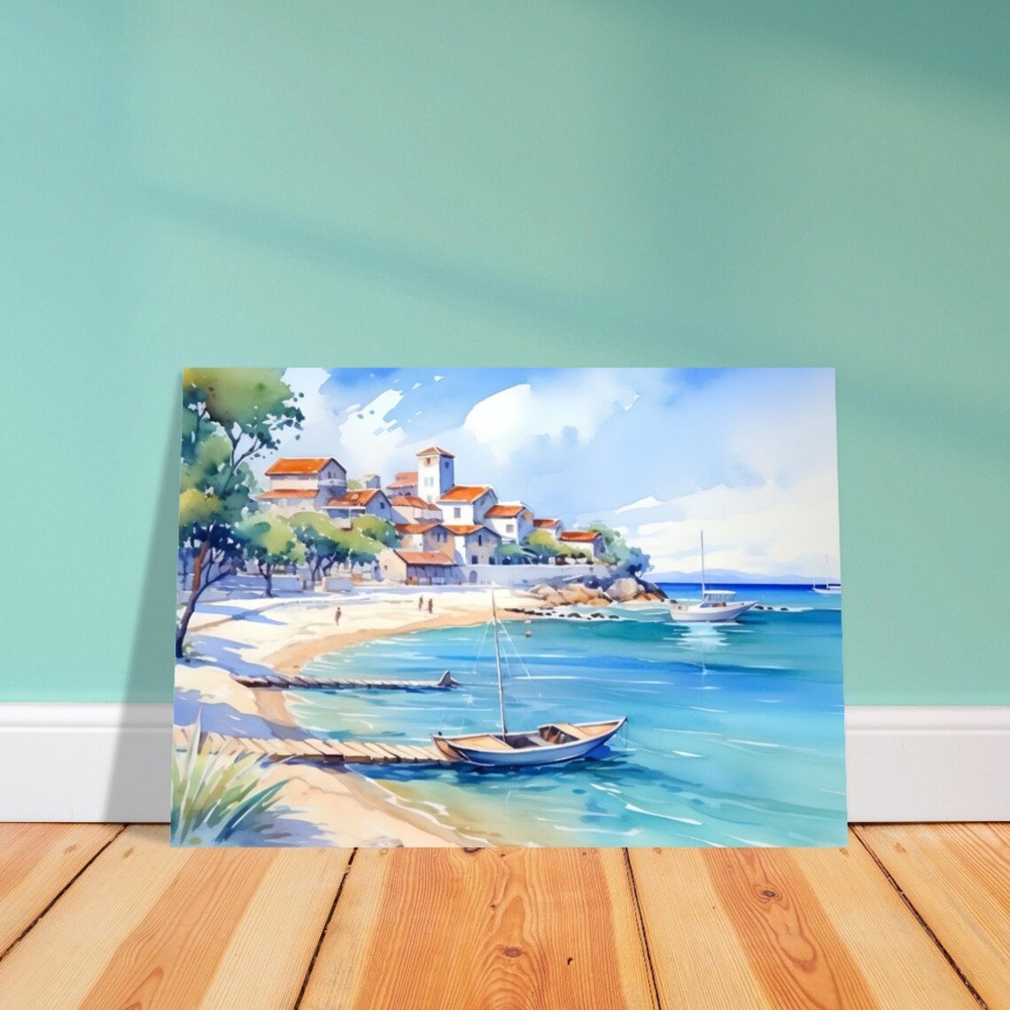 Sunny Seaside Town Harbour Boats Watercolour Coastal Holiday Poster - Image 4