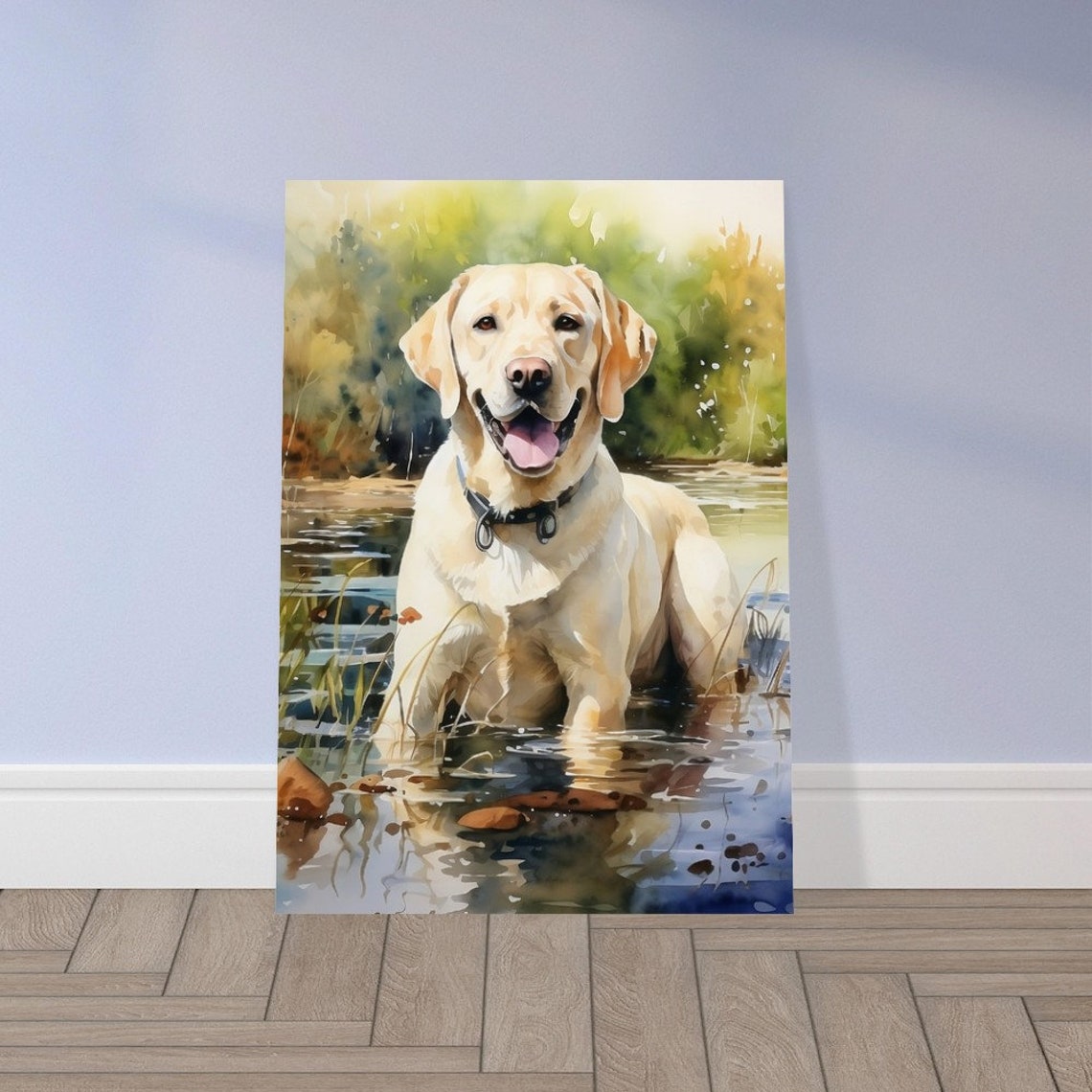 Yellow Labrador Standing River Watercolour Painting Dog Art Poster - Image 3
