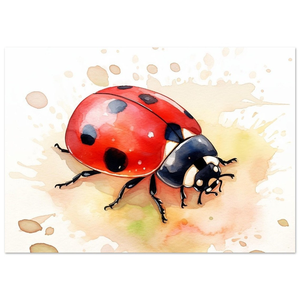 Red Ladybird With Black Spots Watercolour Insect Close Up Poster - Image 2
