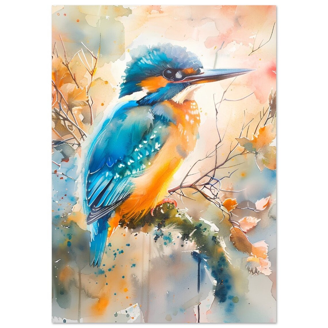 Kingfisher Watercolour Print Beautiful And Cute - Image 4
