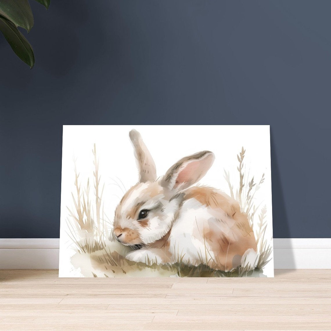 Tender Bunny Resting in Grass Watercolour Cute Spring Animal Poster - Image 3