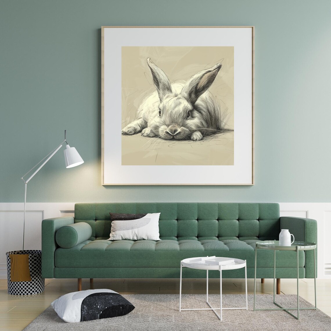 Resting Rabbit Hand Drawn Sketch Bunny Animal Artwork Poster - Image 2