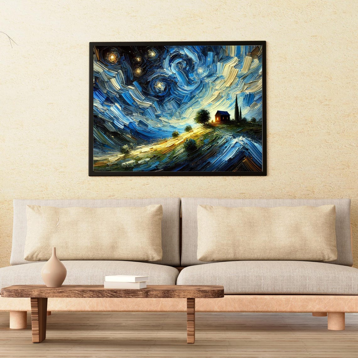 Starry Night On A Hill Abstract Impasto Artwork Wall Art