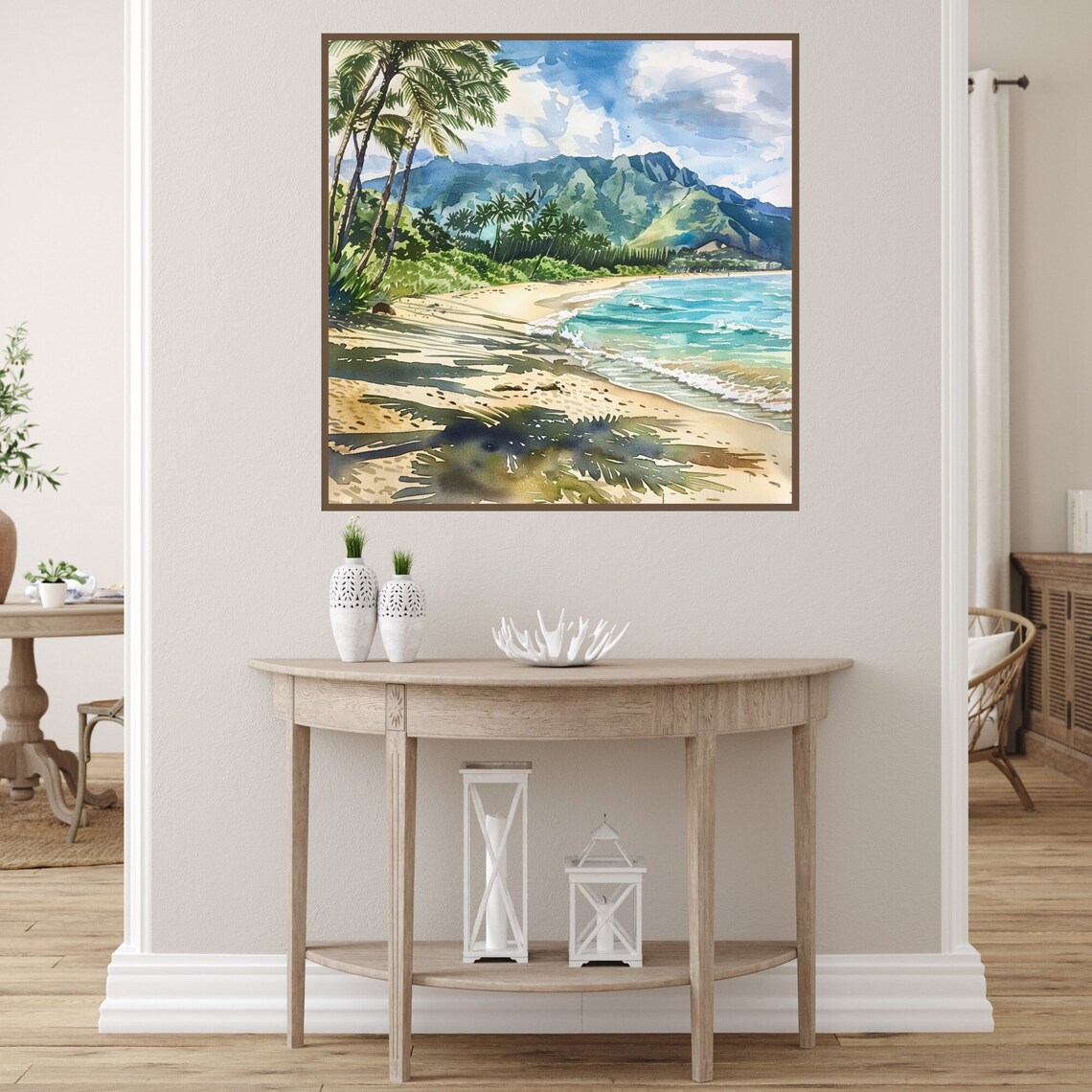 Lanikai Beach Watercolor Art Print, Hawaii Coast