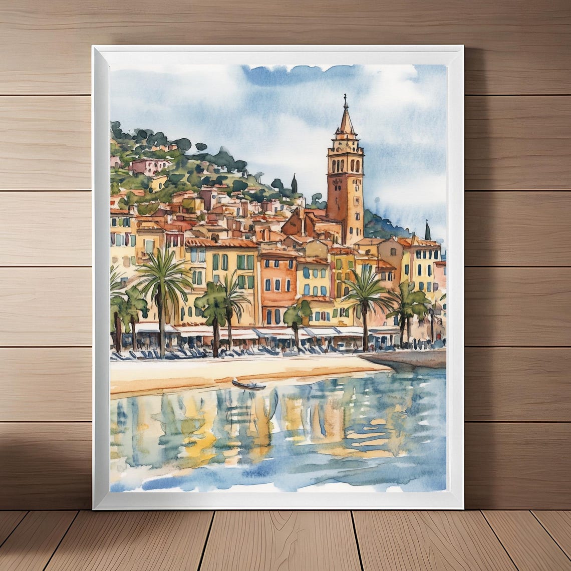 Menton Watercolor Painting French Wall Art Menton Travel Poster Cte Dazur South Of France Poster Europe French Riviera Travel Gift