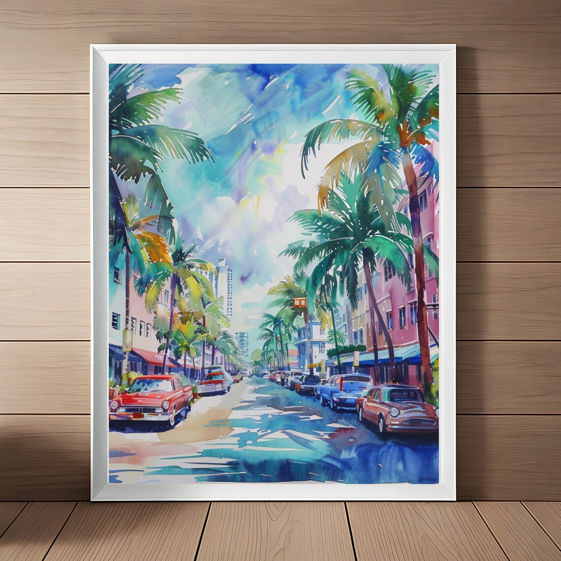 Ocean Drive South Beach Watercolor Travel Poster