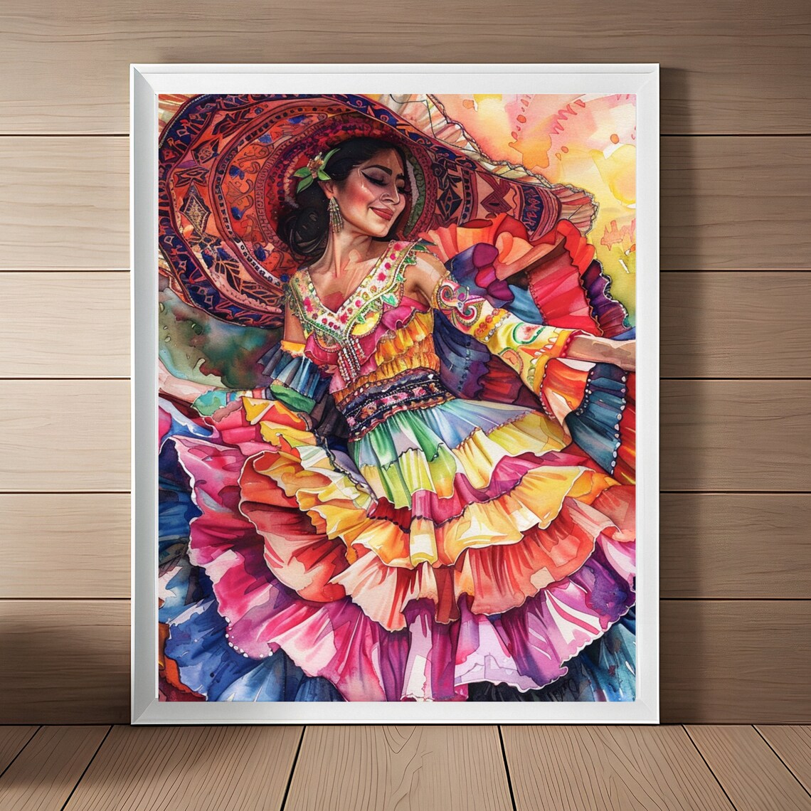 Mexican Folk Dancer Watercolor Colorful Swirling Dress Poster