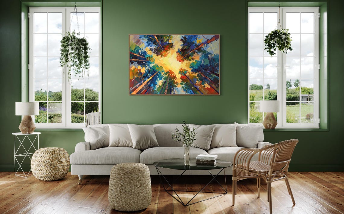 Abstract Forest Canopy Sunlight Colorful Impasto Treetops Art Print - Image 4