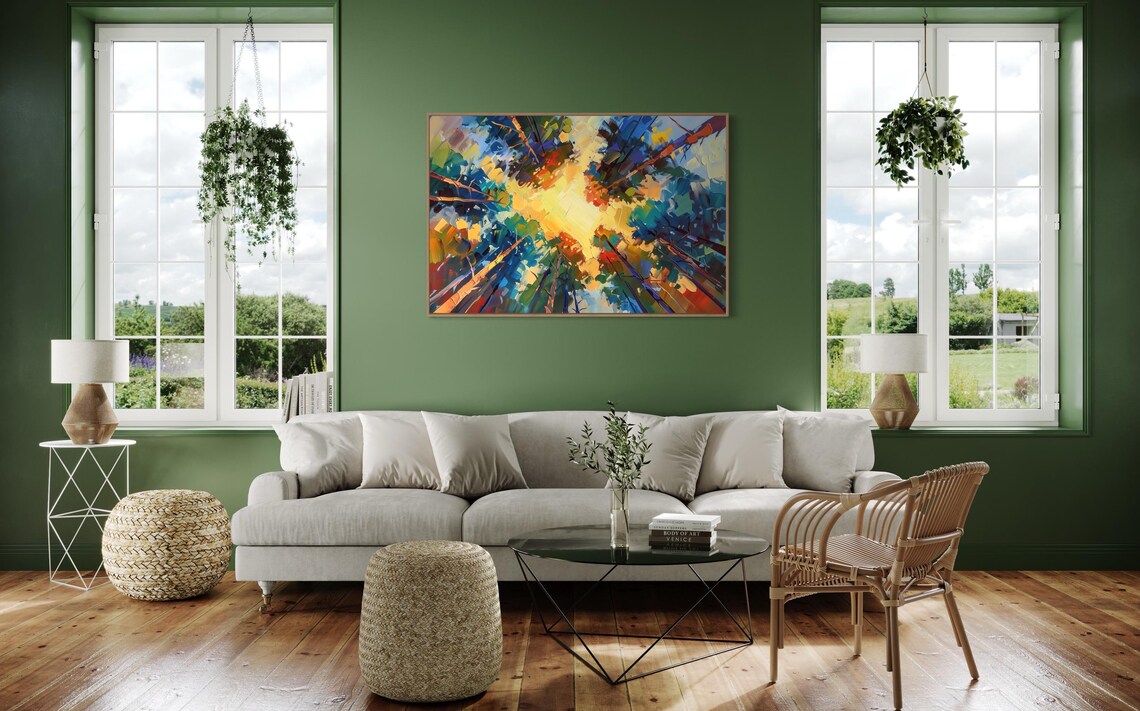 Whimsical Treetops Bright Abstract Nature Art With Sunlight Colorful Tree Canopy For Uplifting Home Decore Summer Forest Print - Image 4