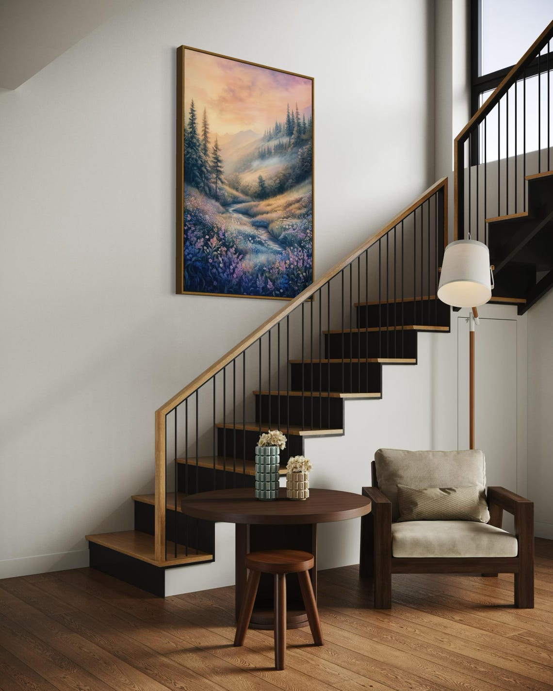 Mountain Valley Sunrise Wildflower Stream Serene Scenic Nature Poster - Image 2