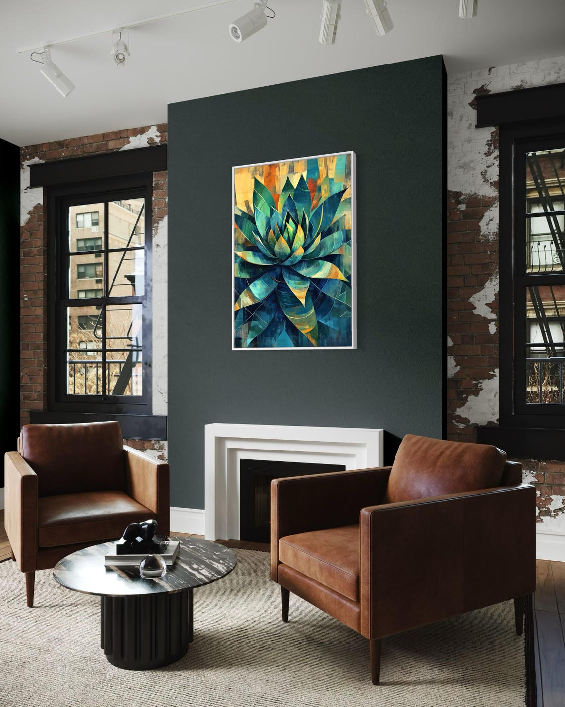 Abstract Agave Wall Art Vibrant Teal Cactus Print With Geometric Succulent Design Desert Inspired Modern Decor And Bold Boho Charm - Image 2