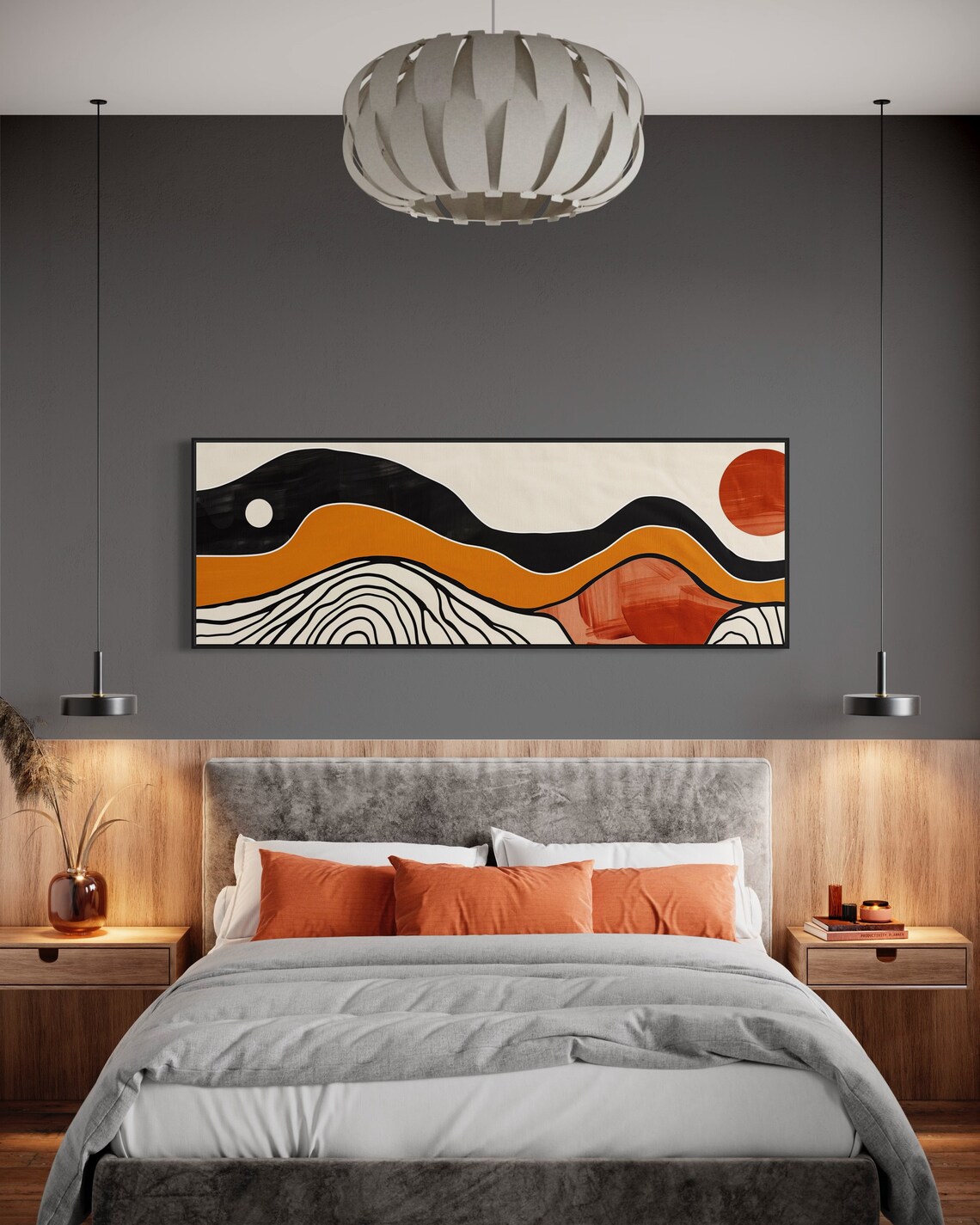 Earth Tone Abstract Wavy Landscape Sun Moon Mid Century Art Print - Image 4