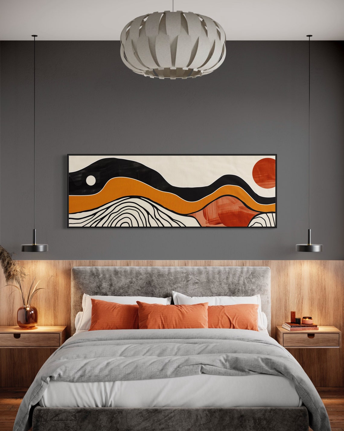 Vivid Rhythms Abstract Waves In Earth Tones Wall Art Panoramic Geometric Art For Mid Century Inspired Spaces - Image 4